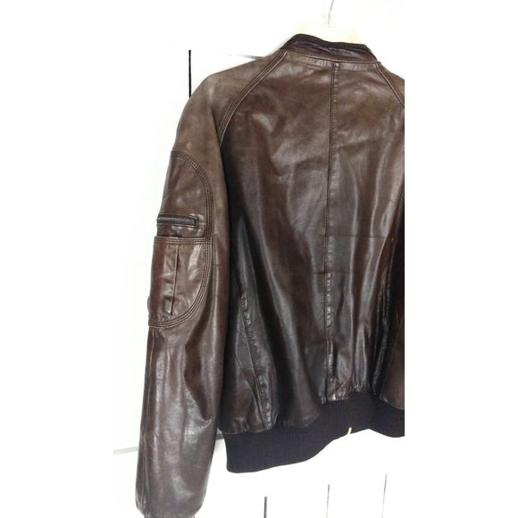 Saks Fifth Avenue mens vintage  brown leather bomber jacket - Picture 5 of 10